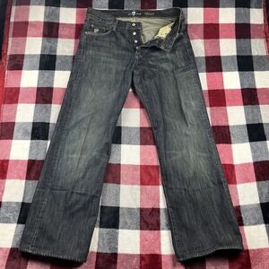 7 For All Mankind Jeans Mens Dark Wash Relaxed 34x32" Button Fly Distressed USA